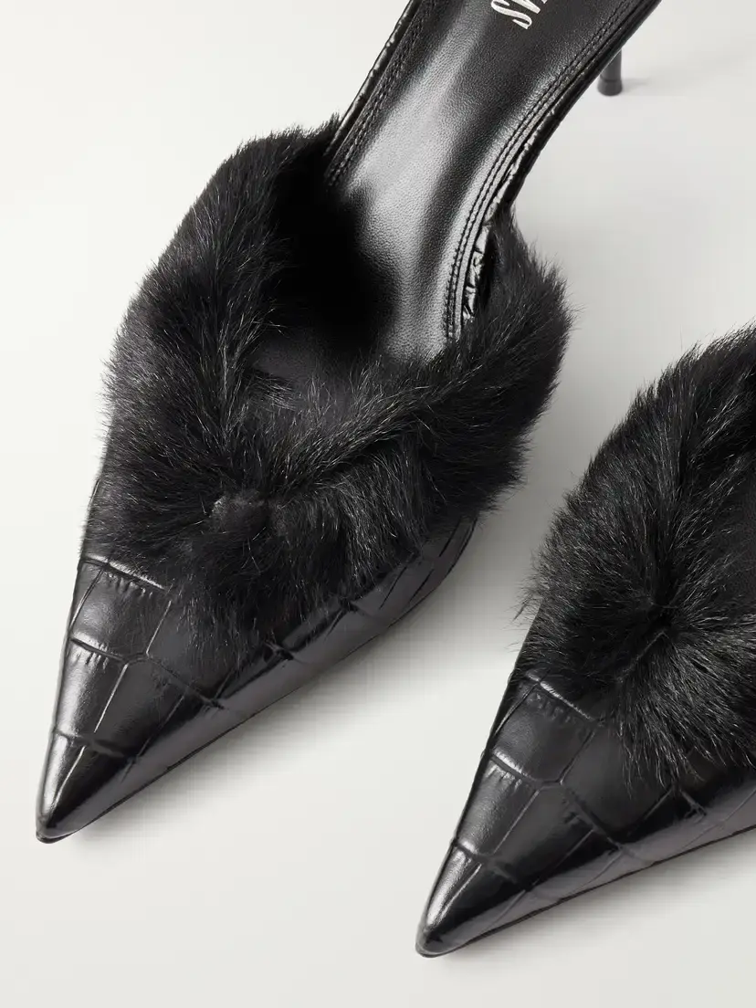 Paris Texas Lidia 70 Plush-trimmed Croc-effect Leather Pumps | Thumbnail 5