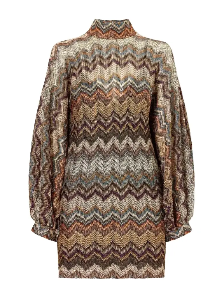 Missoni Striped Metallic Crochet-knit Mini Dress
