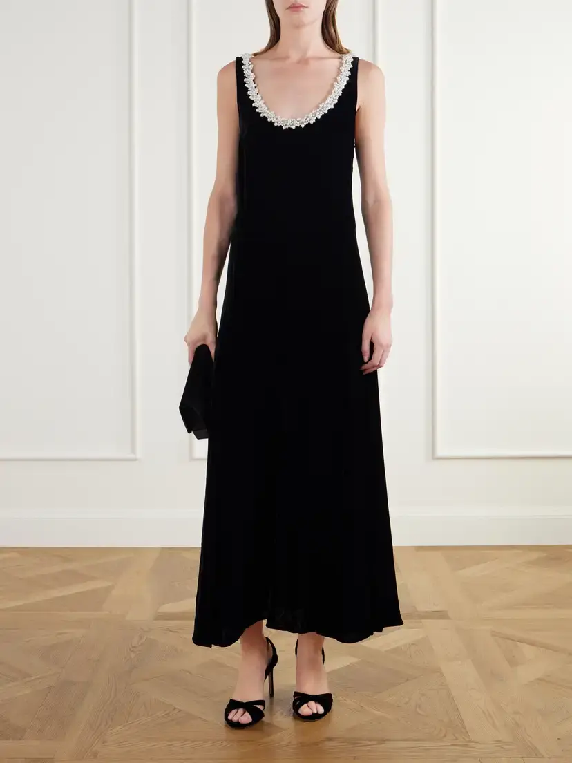 Maria McManus Bead-embellished Velvet Midi Dress | Thumbnail 2