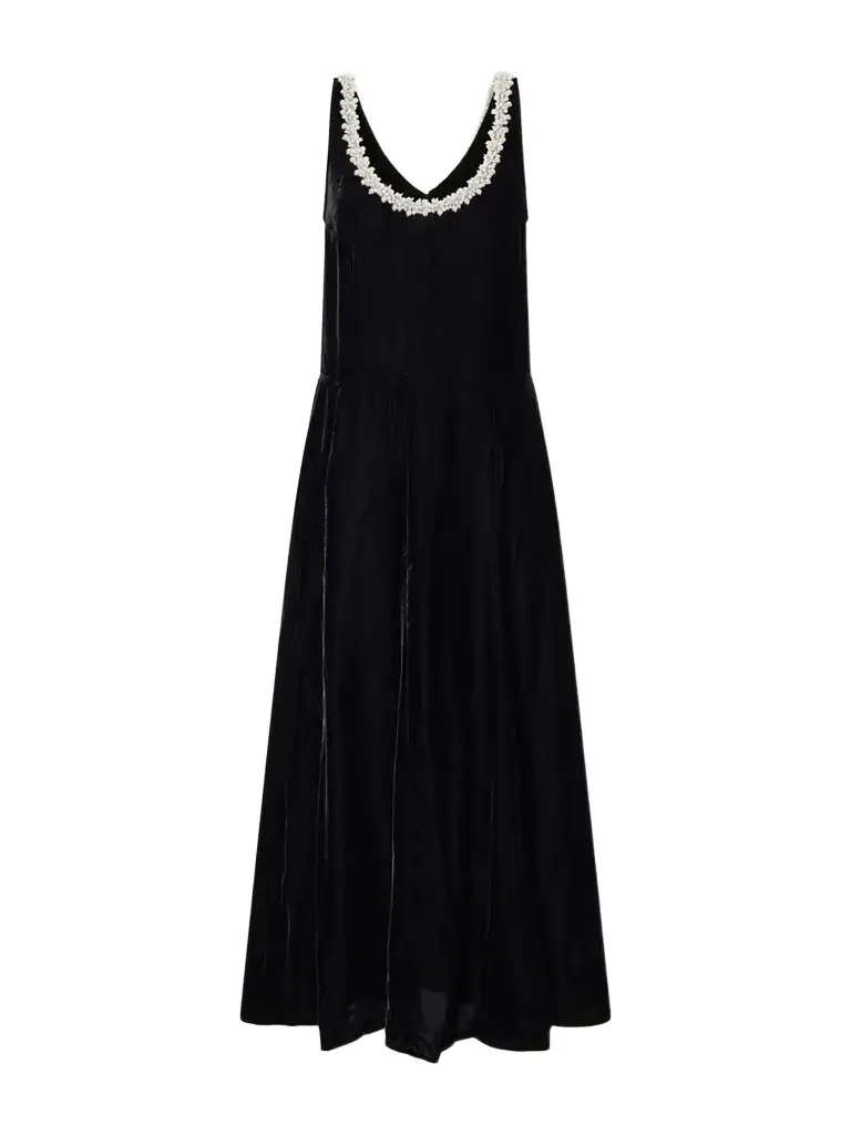 Maria McManus Bead-embellished Velvet Midi Dress