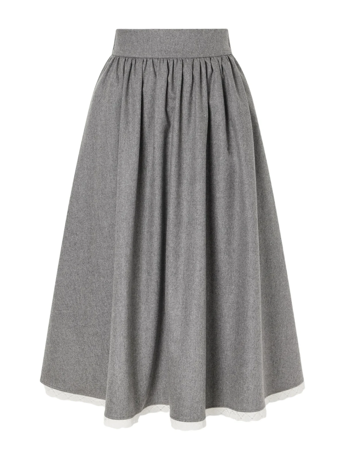Gathered Lace-trimmed Wool-blend Flannel Midi Skirt Gathered Lace-trimmed Wool-blend Flannel Midi Skirt