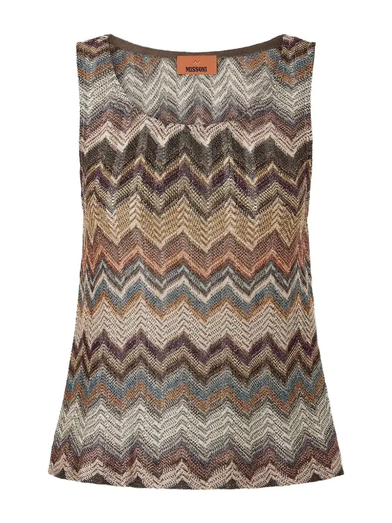 Missoni Striped Metallic Crochet-knit Tank