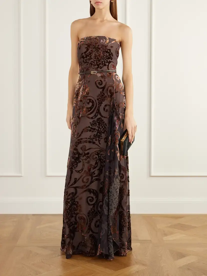 Elie Saab Strapless Belted Devoré Silk-blend Velvet Gown | Thumbnail 2 Elie Saab Strapless Belted Devoré Silk-blend Velvet Gown | Thumbnail 2