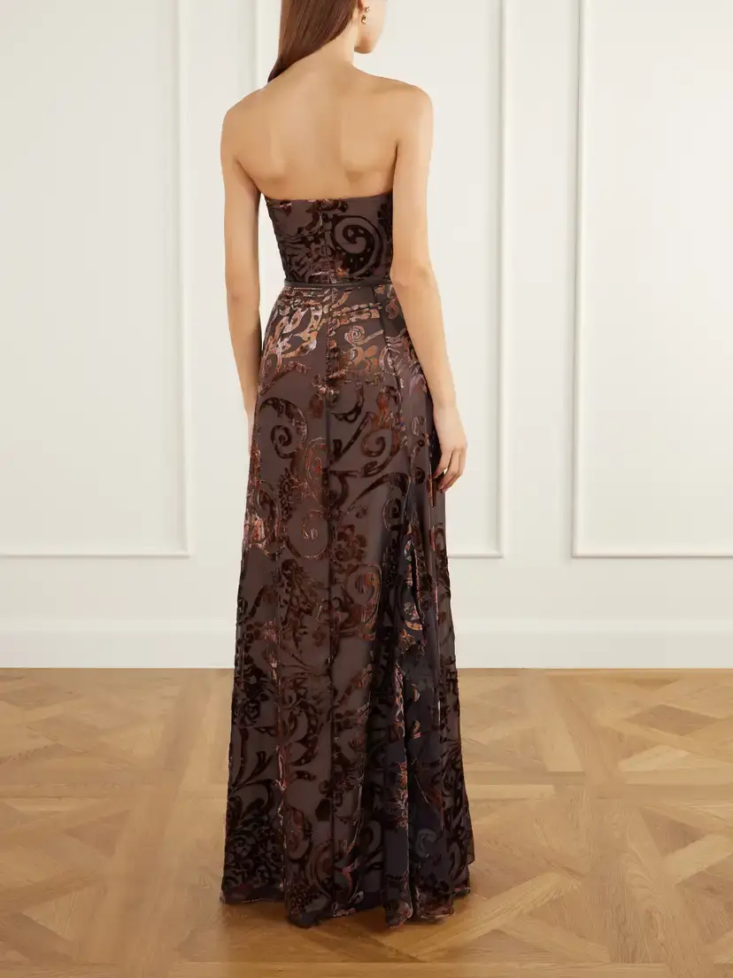 Elie Saab Strapless Belted Devoré Silk-blend Velvet Gown | Thumbnail 3 Elie Saab Strapless Belted Devoré Silk-blend Velvet Gown | Thumbnail 3