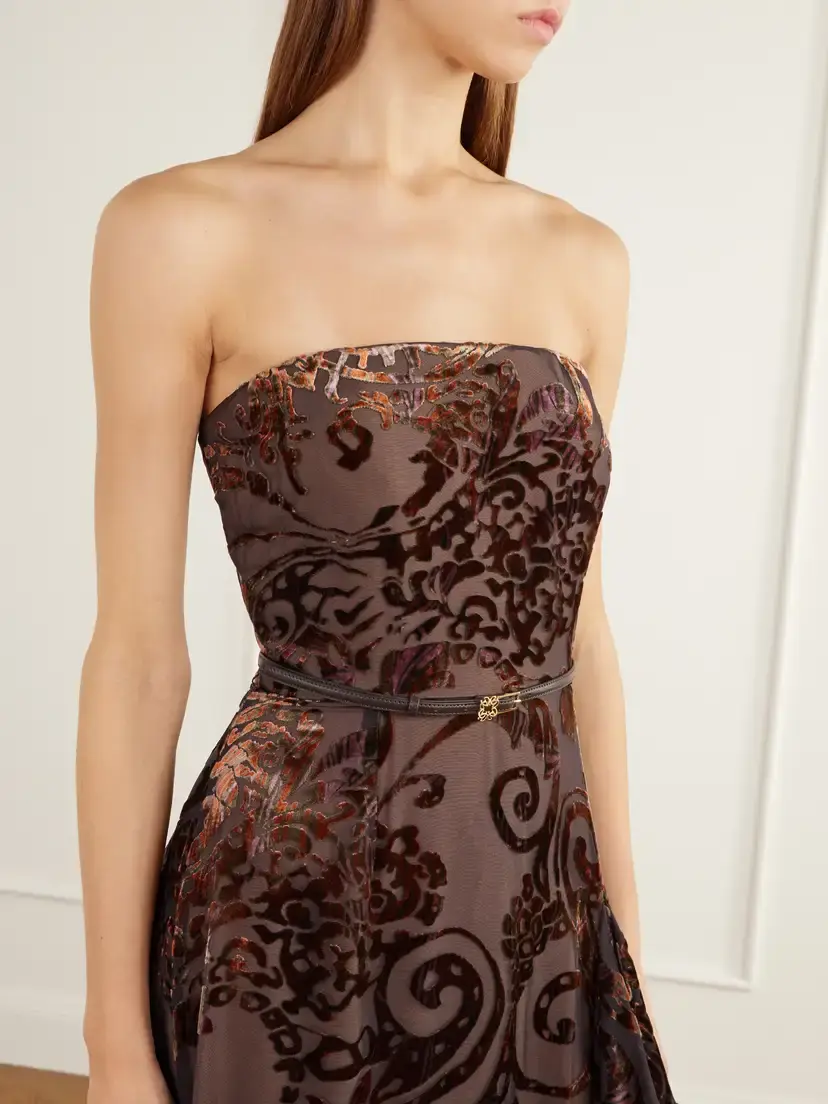 Elie Saab Strapless Belted Devoré Silk-blend Velvet Gown | Thumbnail 4 Elie Saab Strapless Belted Devoré Silk-blend Velvet Gown | Thumbnail 4