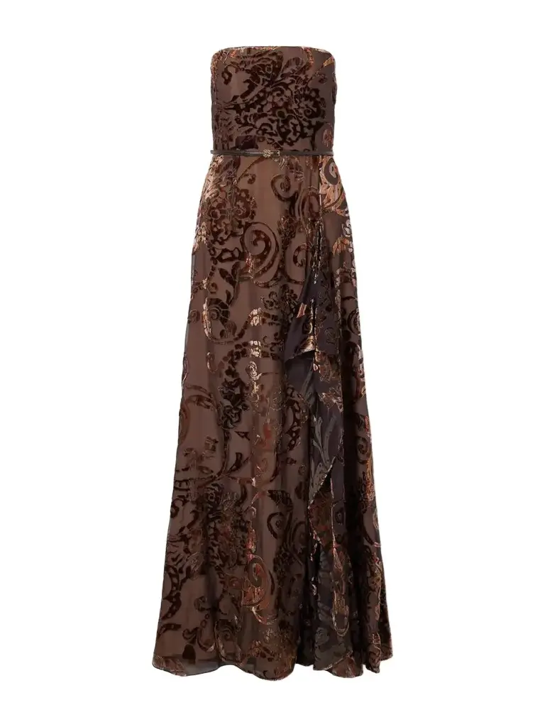 Elie Saab Strapless Belted Devoré Silk-blend Velvet Gown