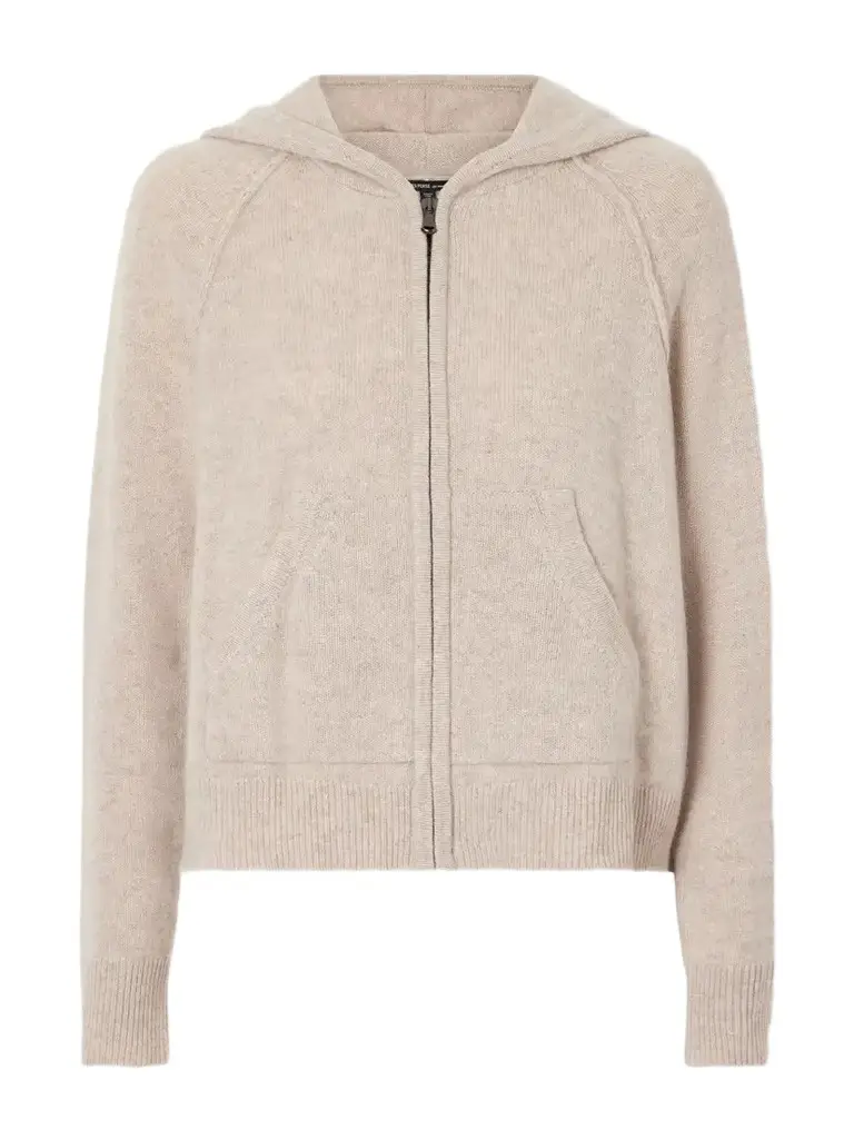 Hooded Ribbed Cashmere Zip-up Cardigan Hooded Ribbed Cashmere Zip-up Cardigan