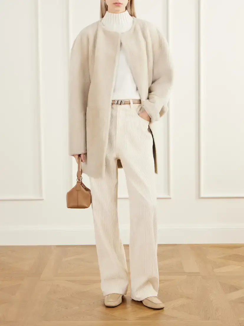 Almada Sasha Collarless Belted Shearling Coat | Thumbnail 2