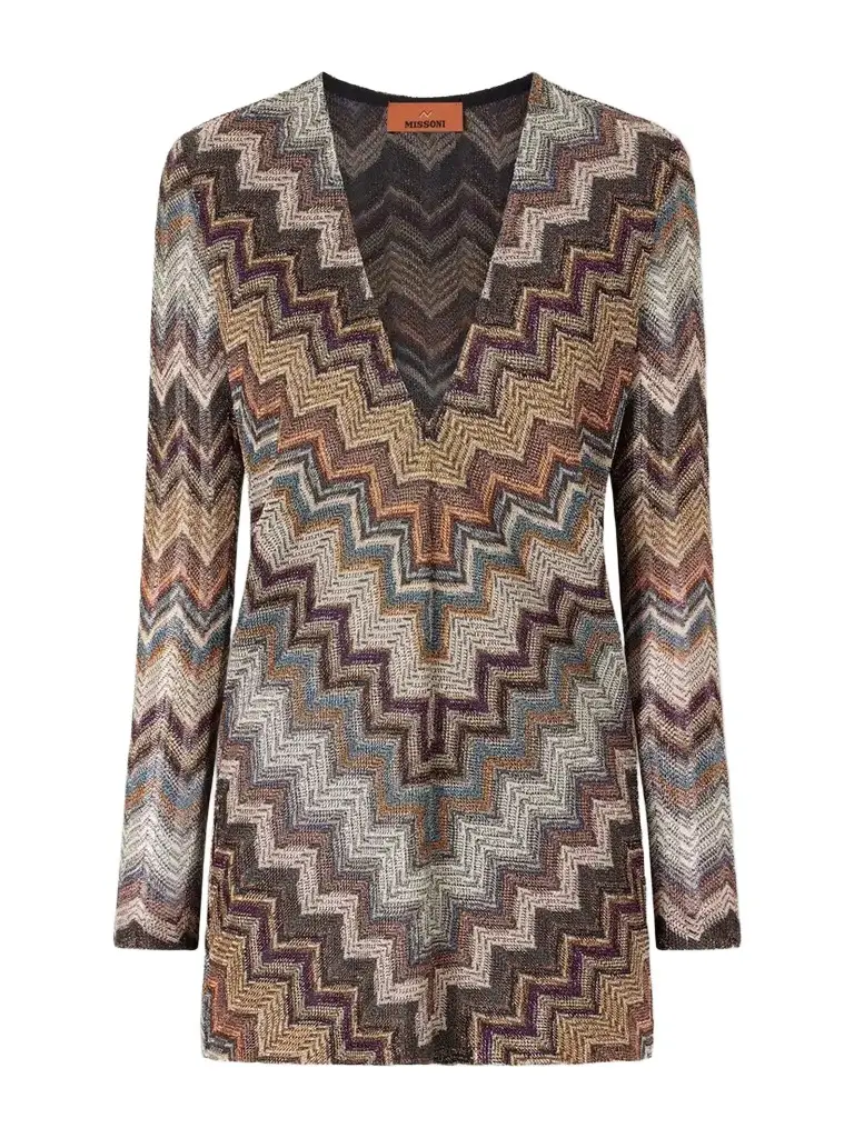 Missoni Striped Metallic Crochet-knit Mini Dress