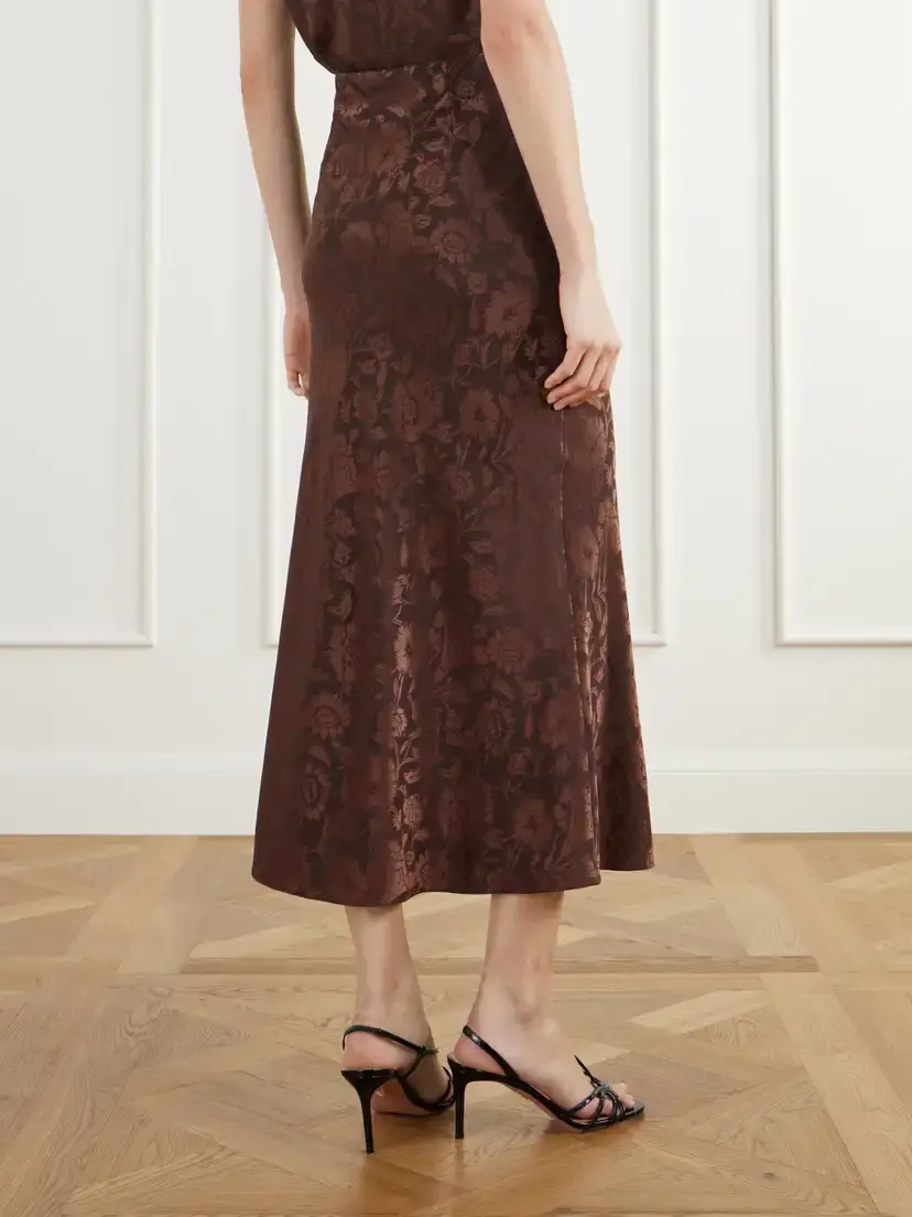 Veronica Beard Clover Floral-jacquard Silk-blend Satin Midi Skirt | Thumbnail 3 Veronica Beard Clover Floral-jacquard Silk-blend Satin Midi Skirt | Thumbnail 3