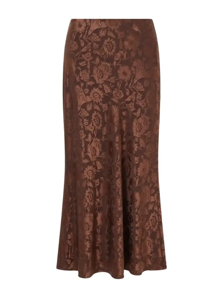 Clover Floral-jacquard Silk-blend Satin Midi Skirt Clover Floral-jacquard Silk-blend Satin Midi Skirt