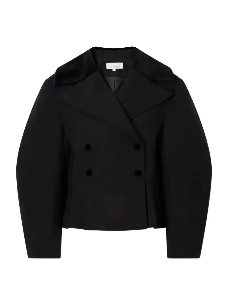 Jiani Double-breatsted Velvet-trimmed Wool-crepe Jacket