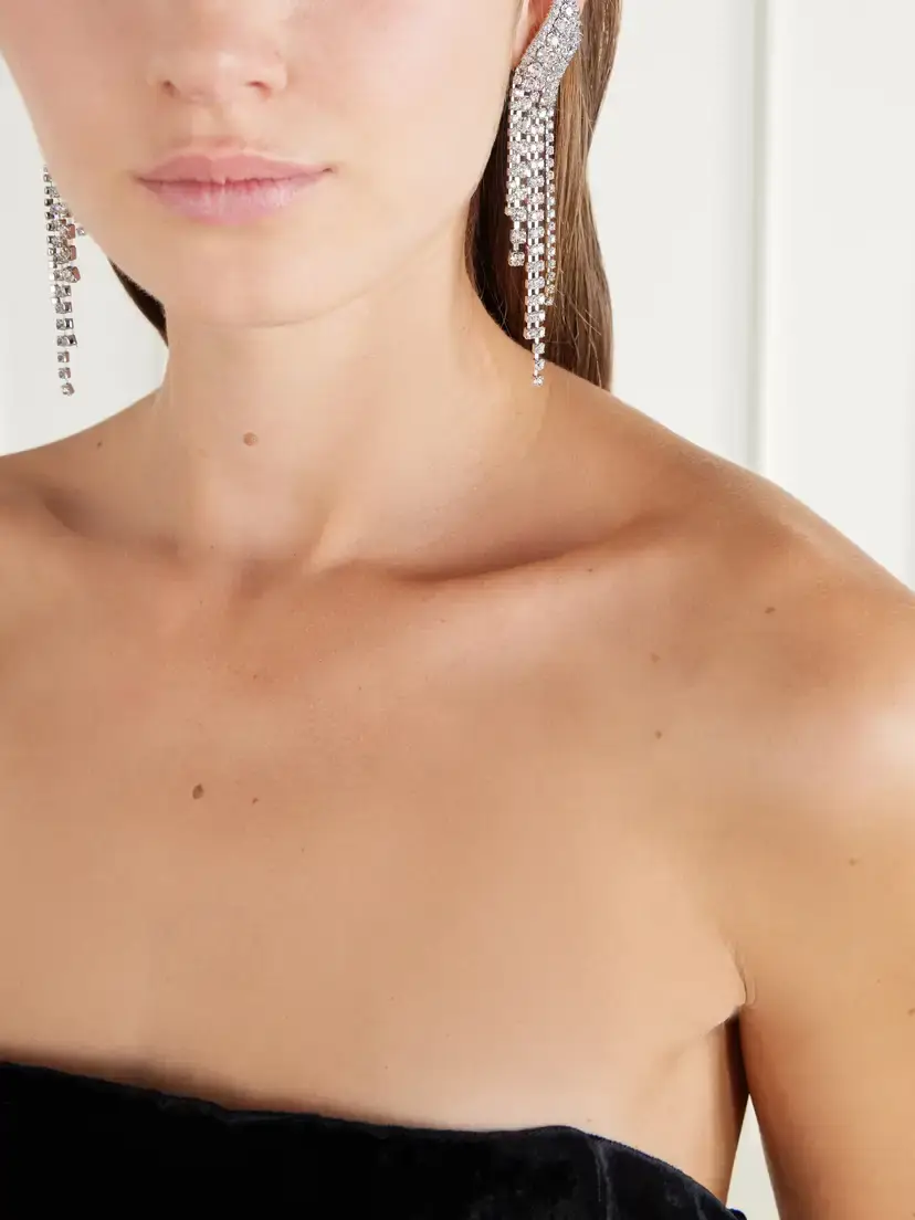 Jennifer Behr Zayla Fringed Crystal-embellished Rhodium-plated Silver-tone Metal Earrings | Thumbnail 2 Jennifer Behr Zayla Fringed Crystal-embellished Rhodium-plated Silver-tone Metal Earrings | Thumbnail 2
