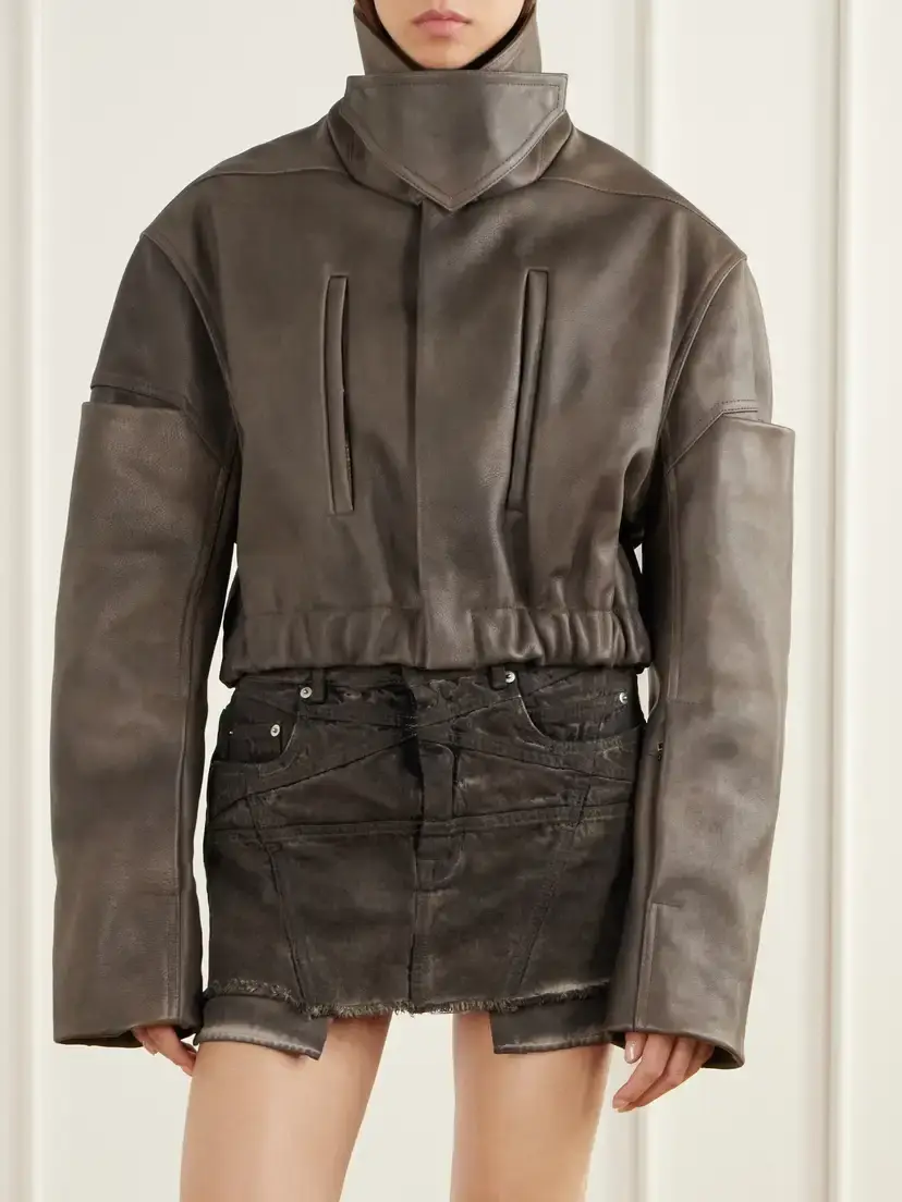 Rick Owens Cropped Funnel-neck Leather Jacket | Thumbnail 3