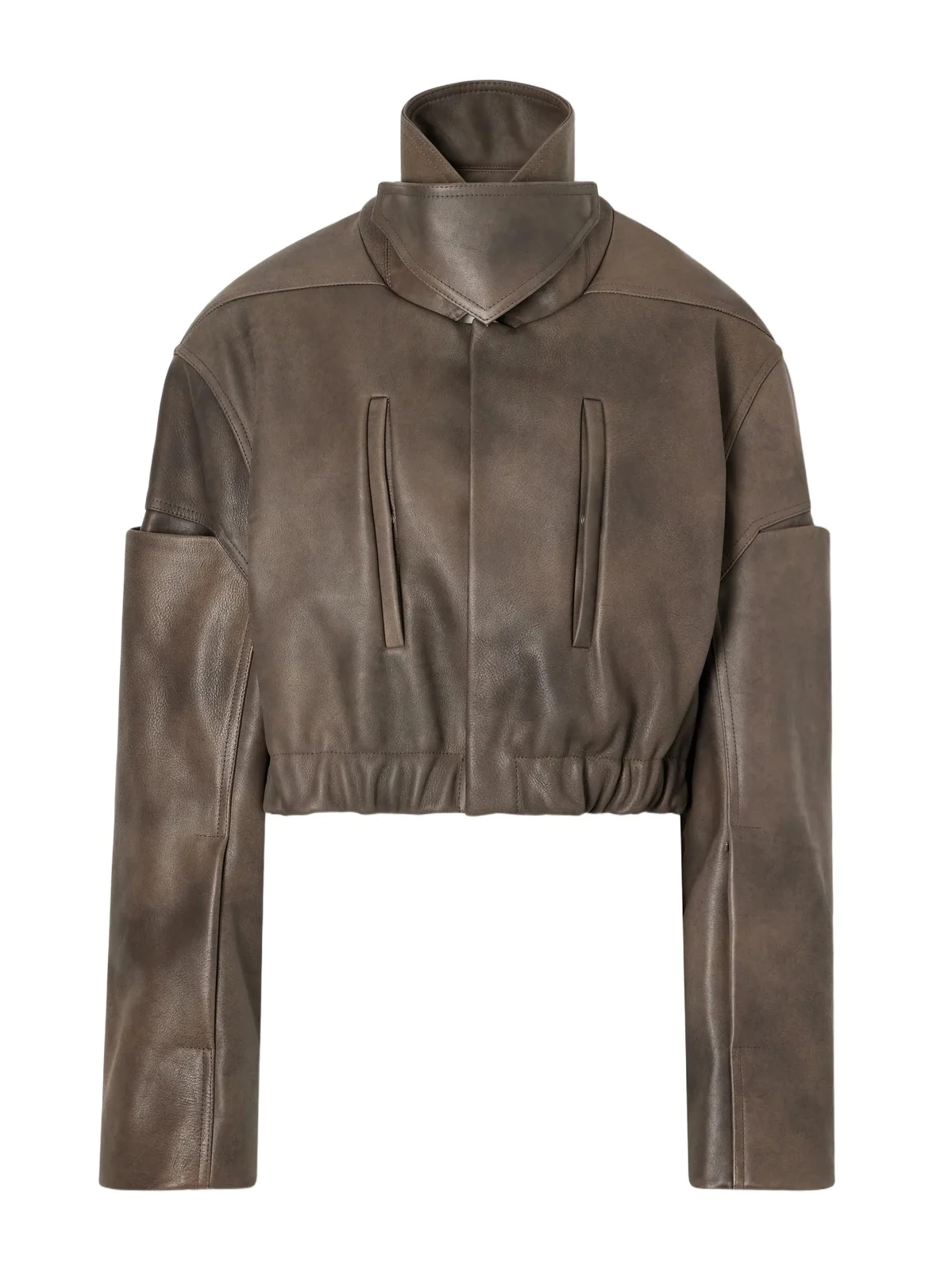Cropped Funnel-neck Leather Jacket Cropped Funnel-neck Leather Jacket