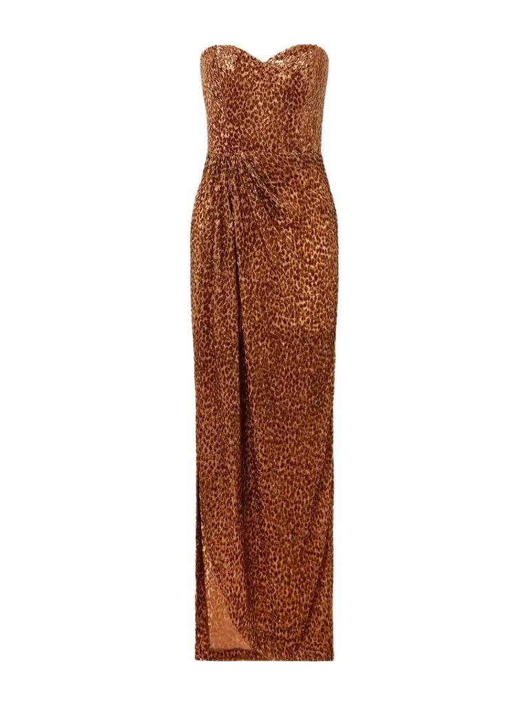 Gathered Leopard-effect Devoré Gown