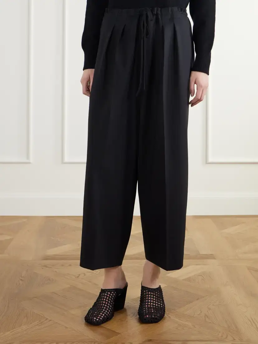 Maria McManus Cropped Drawstring Wool-blend Crepe Wide-leg Pants | Thumbnail 3