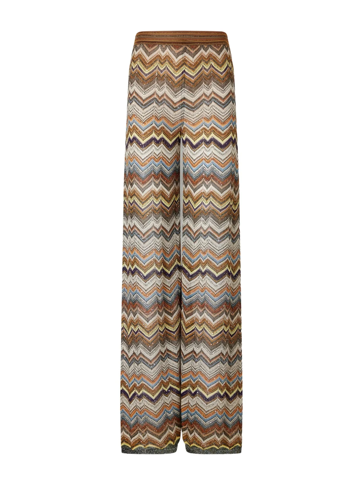 Sequined Metallic Crochet-knit Wide-leg Pants