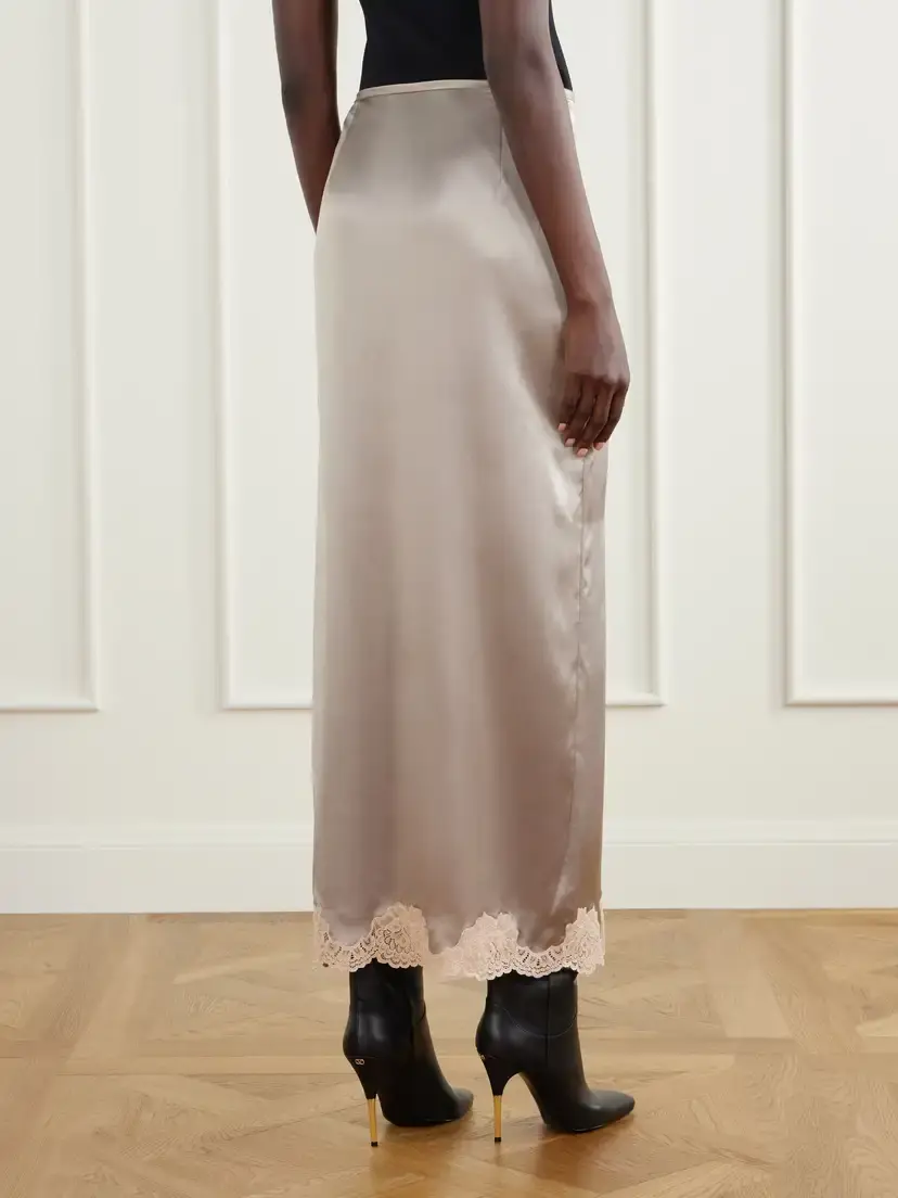Valentino Garavani Lace-trimmed Silk-satin Midi Skirt | Thumbnail 4 Valentino Garavani Lace-trimmed Silk-satin Midi Skirt | Thumbnail 4