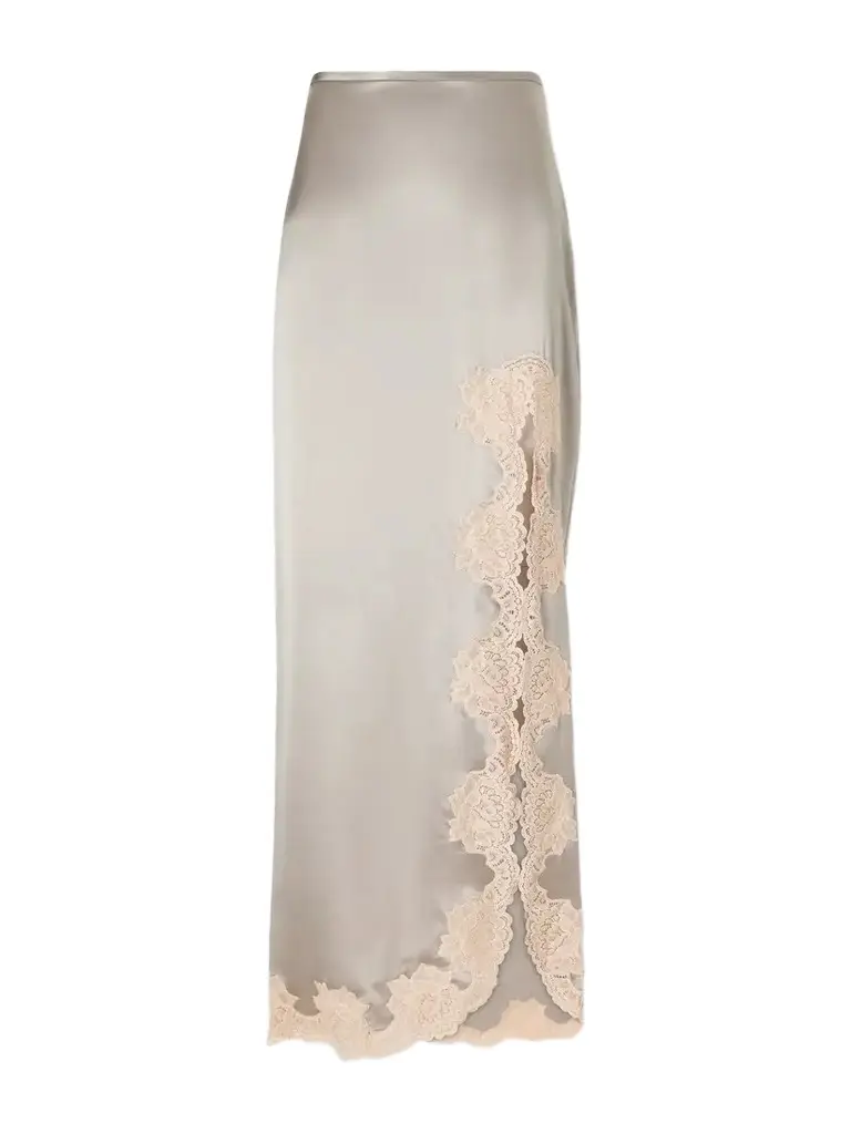 Lace-trimmed Silk-satin Midi Skirt