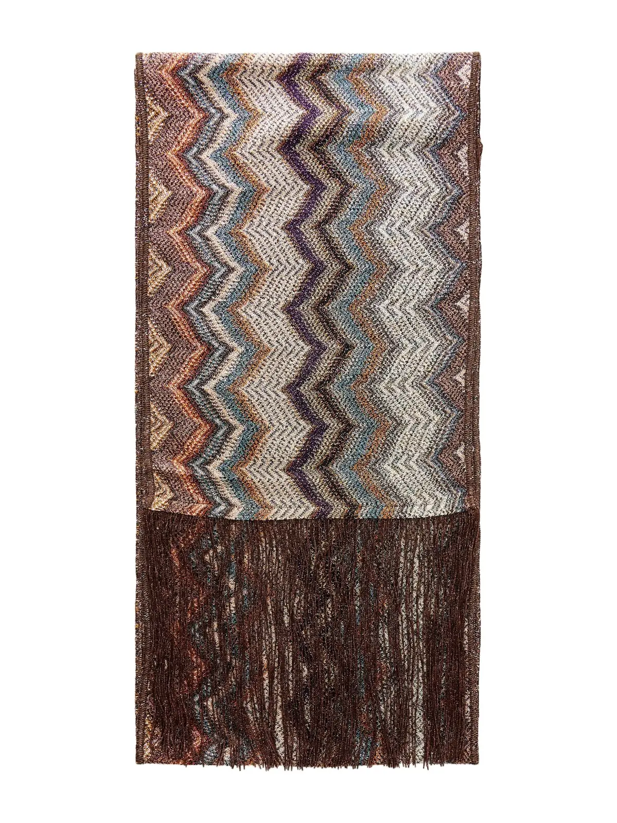Fringed Striped Metallic Crochet-knit Scarf Fringed Striped Metallic Crochet-knit Scarf