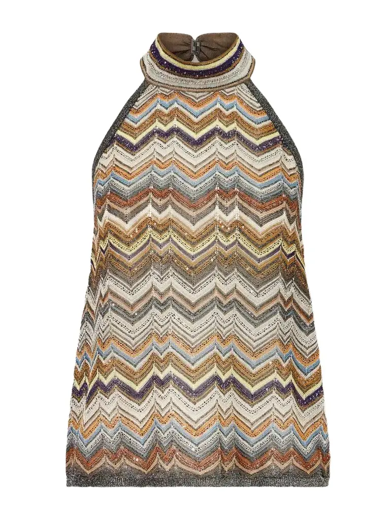 Missoni Striped Metallic Crochet-knit Tank