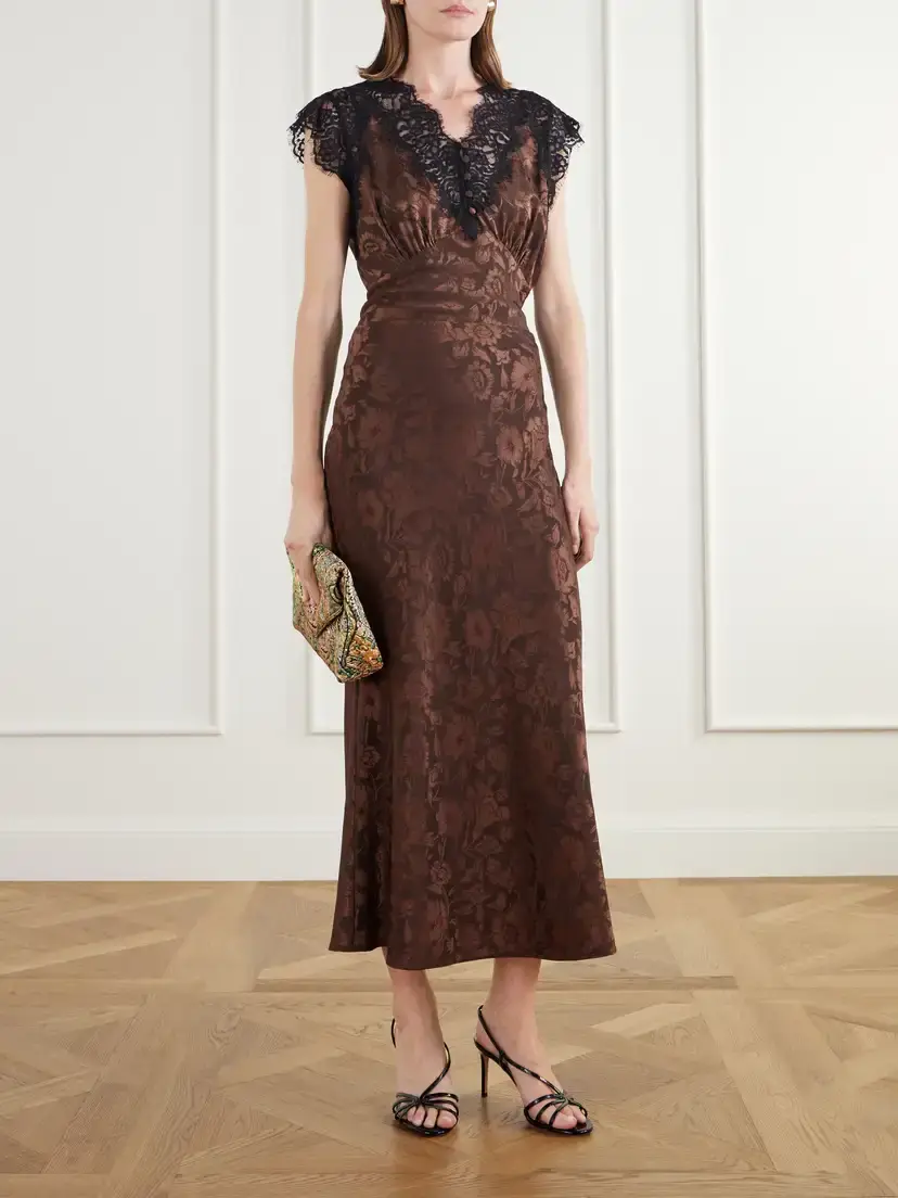 Veronica Beard Pascaline Lace-trimmed Floral-jacquard Silk-blend Satin Blouse | Thumbnail 2 Veronica Beard Pascaline Lace-trimmed Floral-jacquard Silk-blend Satin Blouse | Thumbnail 2