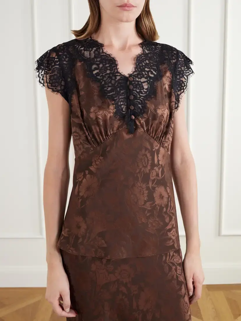 Veronica Beard Pascaline Lace-trimmed Floral-jacquard Silk-blend Satin Blouse | Thumbnail 3 Veronica Beard Pascaline Lace-trimmed Floral-jacquard Silk-blend Satin Blouse | Thumbnail 3