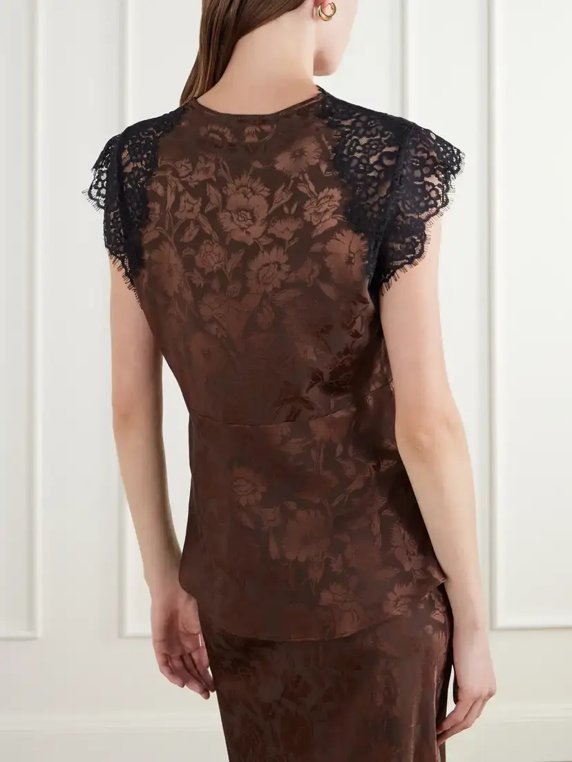 Veronica Beard Pascaline Lace-trimmed Floral-jacquard Silk-blend Satin Blouse | Thumbnail 4 Veronica Beard Pascaline Lace-trimmed Floral-jacquard Silk-blend Satin Blouse | Thumbnail 4