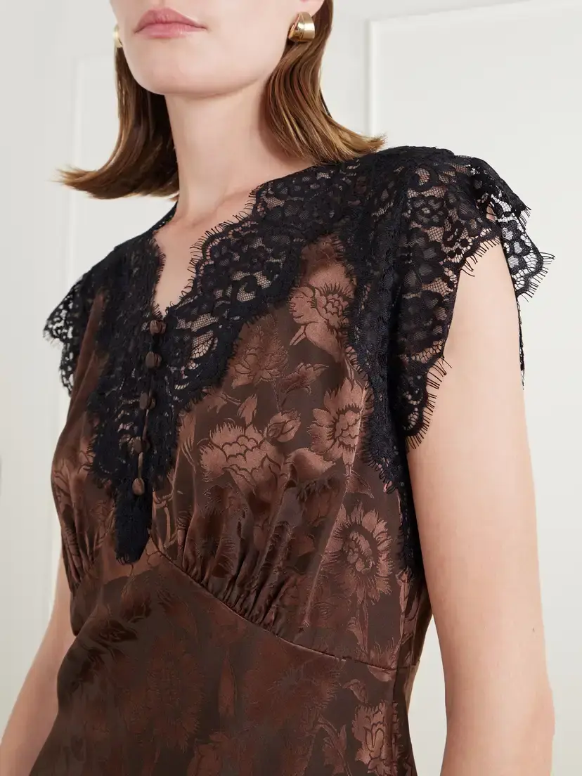 Veronica Beard Pascaline Lace-trimmed Floral-jacquard Silk-blend Satin Blouse | Thumbnail 5 Veronica Beard Pascaline Lace-trimmed Floral-jacquard Silk-blend Satin Blouse | Thumbnail 5