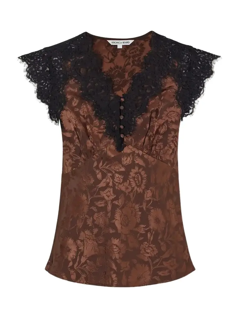 Pascaline Lace-trimmed Floral-jacquard Silk-blend Satin Blouse
