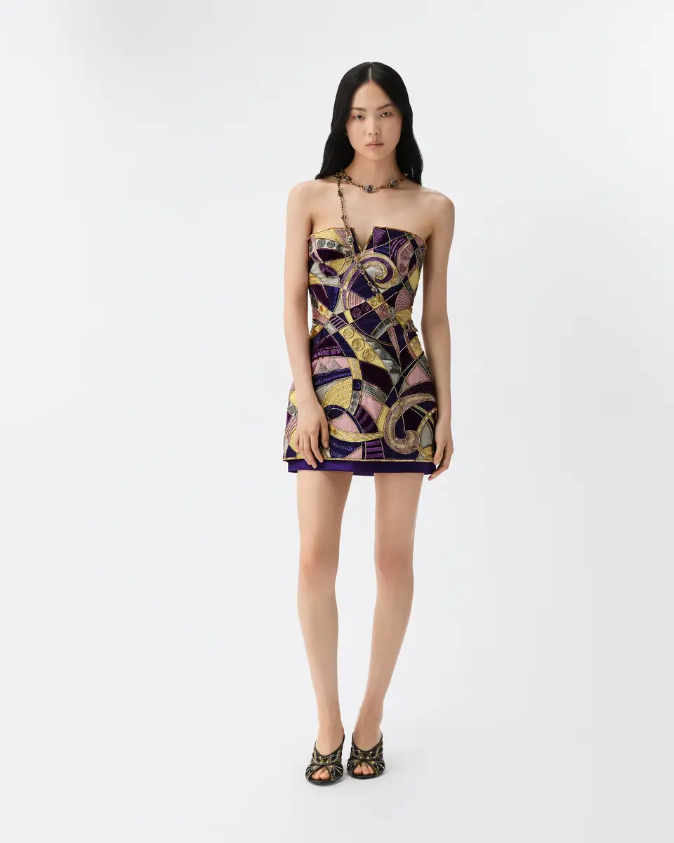Versace Embroidered Silk-Satin Mini Dress | Thumbnail 2 Versace Embroidered Silk-Satin Mini Dress | Thumbnail 2