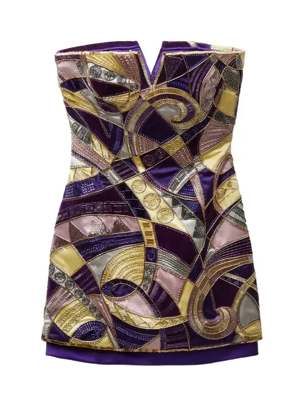 Embroidered Silk-Satin Mini Dress