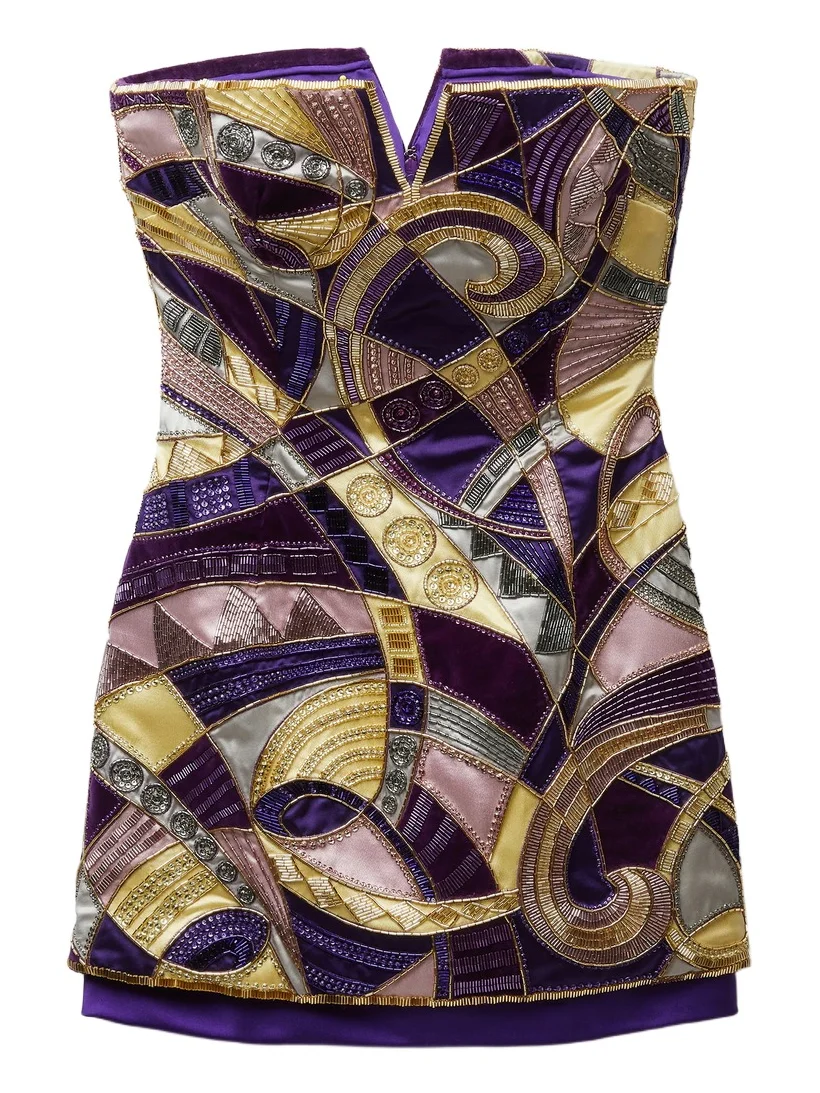 Versace Embroidered Silk-Satin Mini Dress | Thumbnail 1 Versace Embroidered Silk-Satin Mini Dress | Thumbnail 1