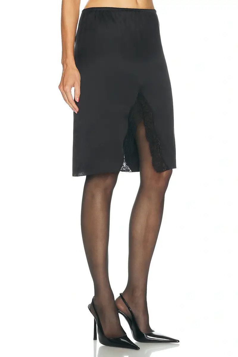 Saint Laurent Lace Trimmed Satin Midi Skirt | Thumbnail 2