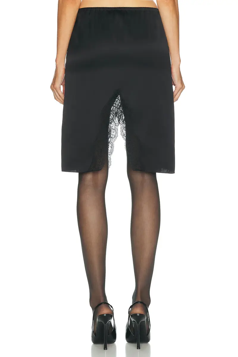 Saint Laurent Lace Trimmed Satin Midi Skirt | Thumbnail 4