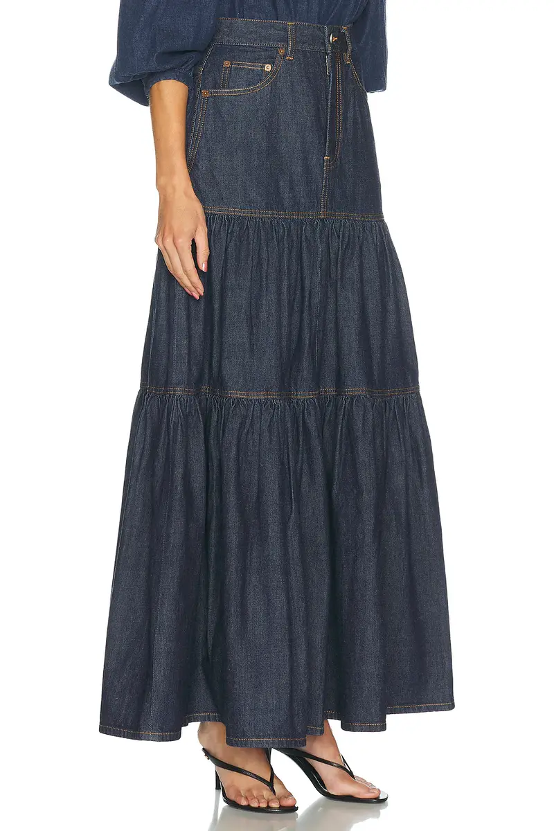 Saint Laurent Denim Long Ruffle Skirt | Thumbnail 2 Saint Laurent Denim Long Ruffle Skirt | Thumbnail 2