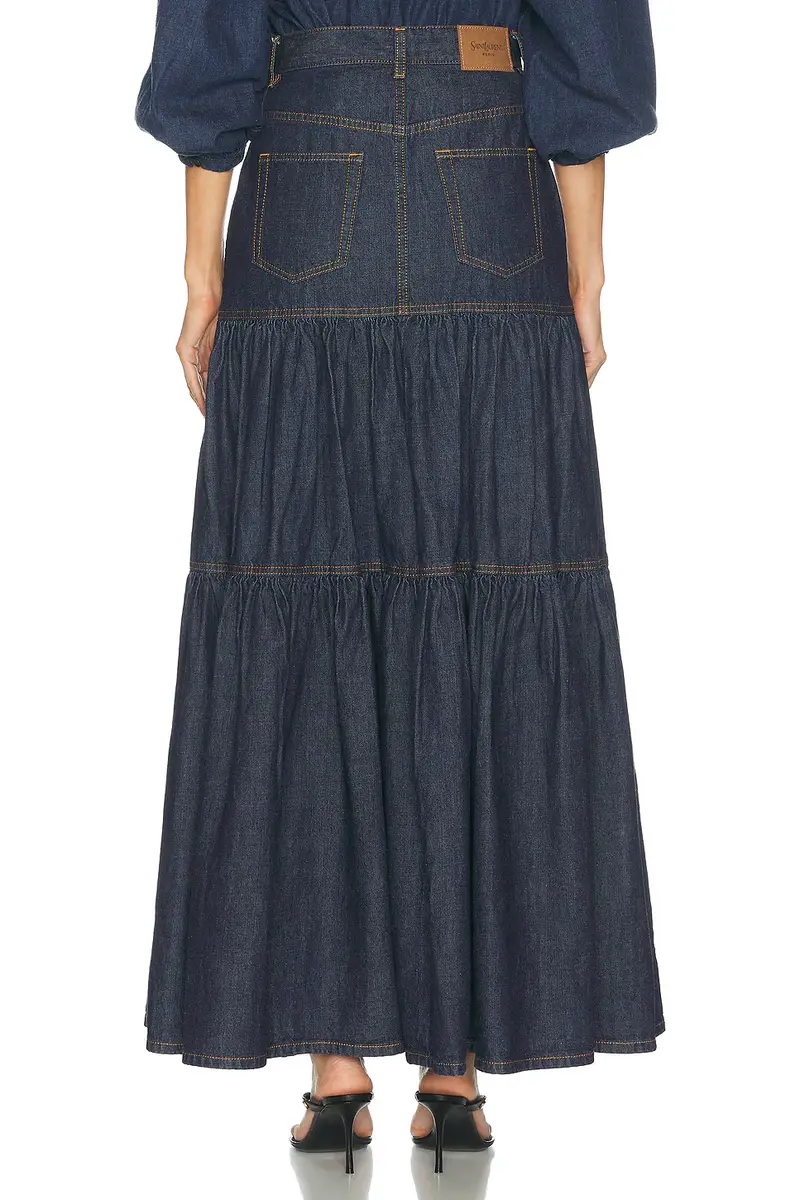 Saint Laurent Denim Long Ruffle Skirt | Thumbnail 4 Saint Laurent Denim Long Ruffle Skirt | Thumbnail 4