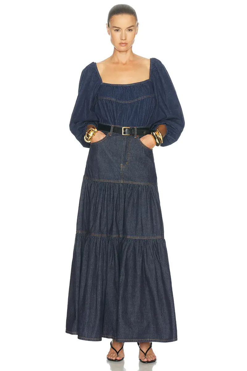 Saint Laurent Denim Long Ruffle Skirt | Thumbnail 5 Saint Laurent Denim Long Ruffle Skirt | Thumbnail 5