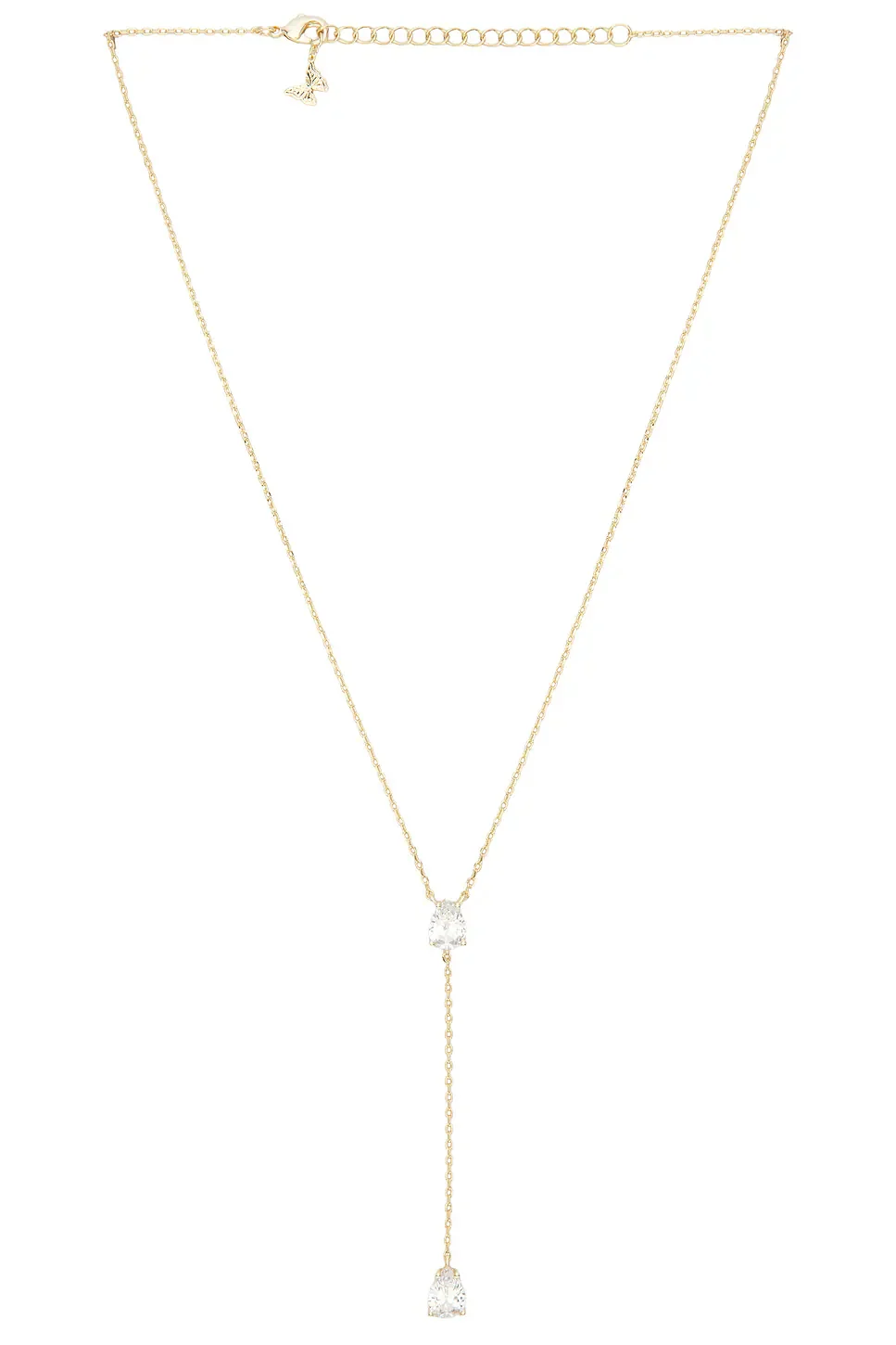 By Adina Eden Double Pear Drop Chain Lariat Necklace