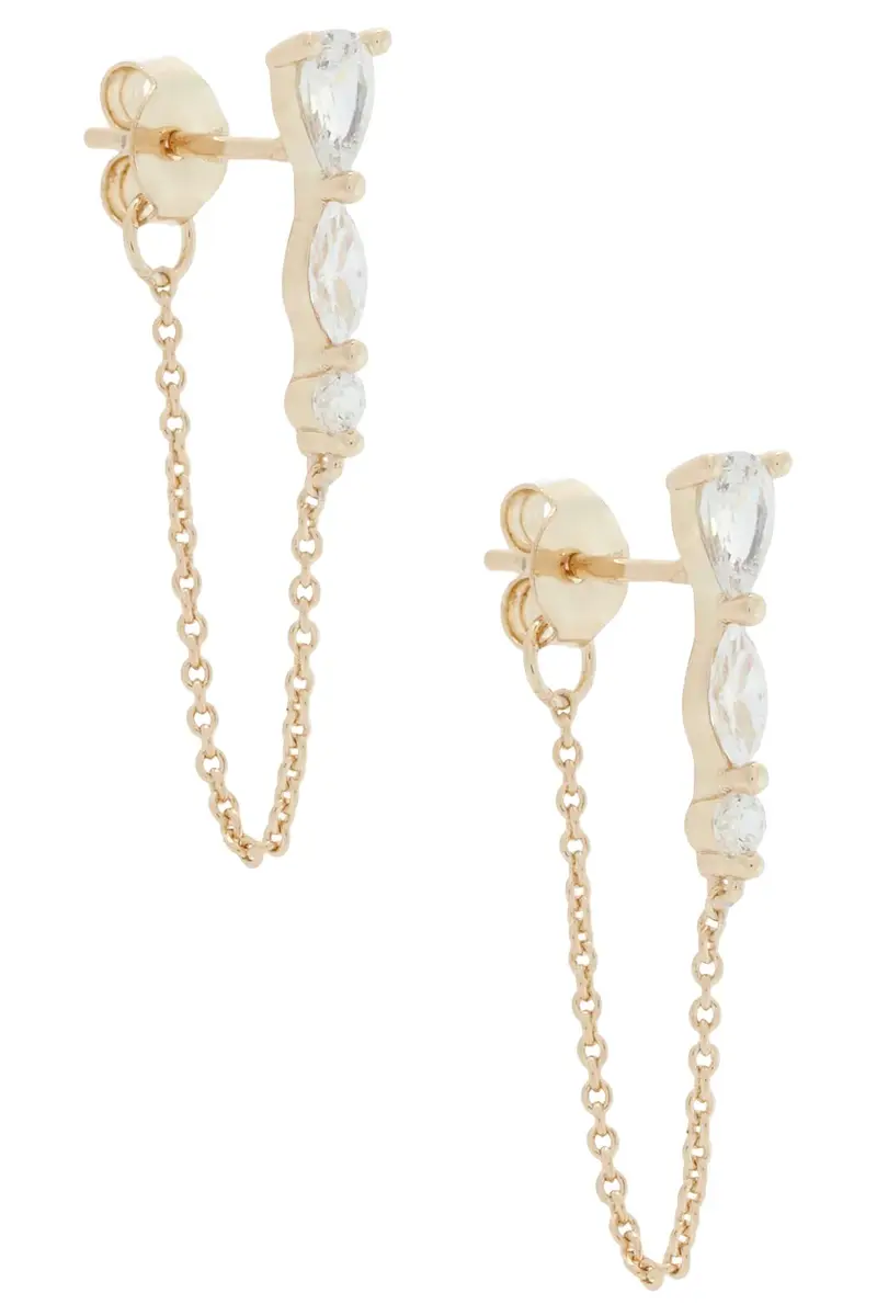 Triple Pear Chain Front Back Stud Earring Triple Pear Chain Front Back Stud Earring