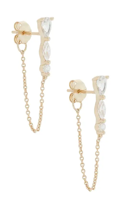 Triple Pear Chain Front Back Stud Earring Triple Pear Chain Front Back Stud Earring