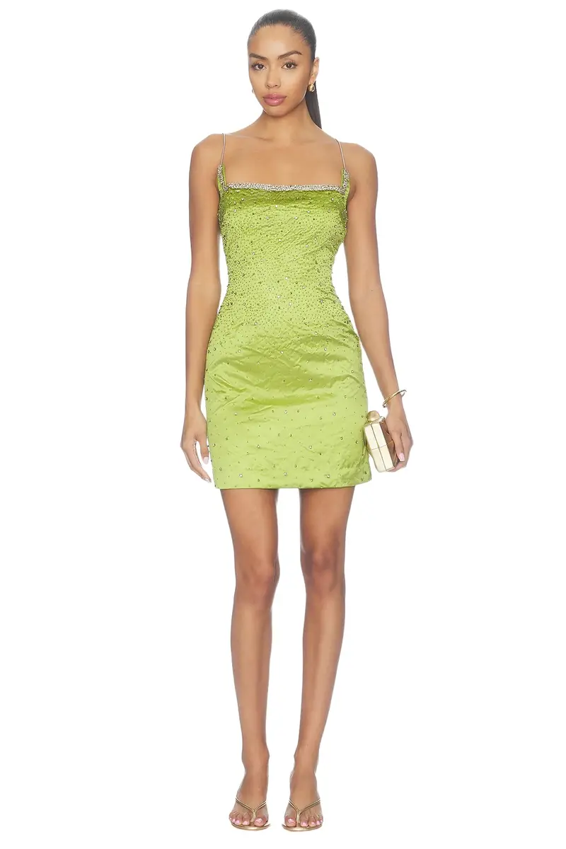 Chartreuse Glint Mini Dress