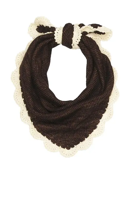 Loeffler Randall Brown Knit With Cream Scallop Edge Scarf