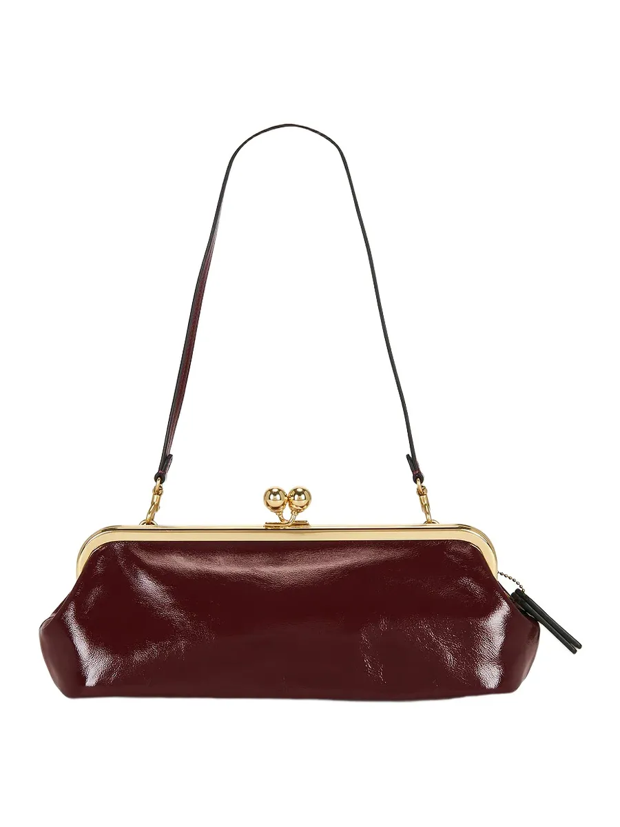 Coach Glazed Leather Kisslock Frame Bag 30