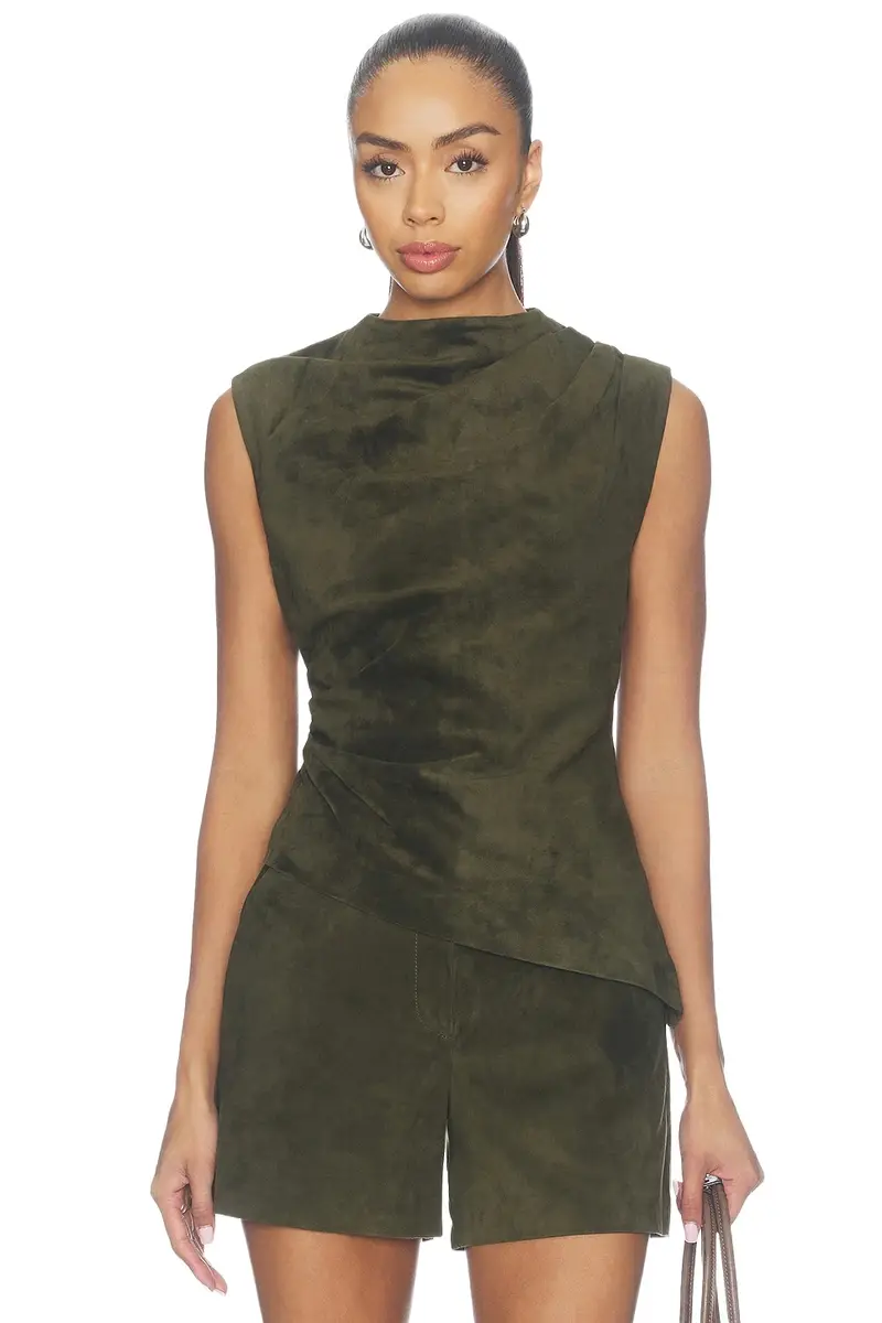 Lamb Leather Suede Ruched Top Lamb Leather Suede Ruched Top