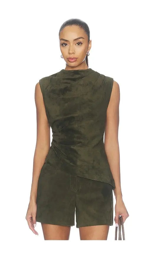 Lamb Leather Suede Ruched Top Lamb Leather Suede Ruched Top