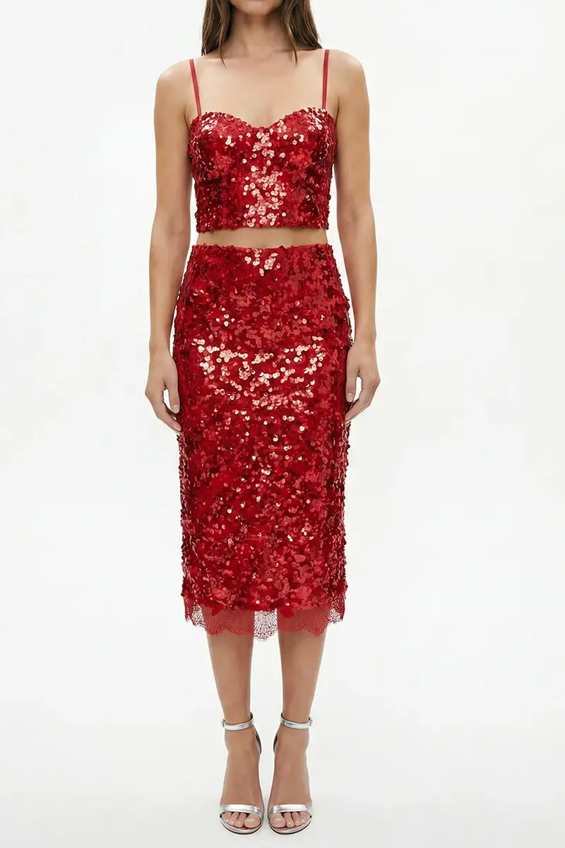 L'Agence Makena Pencil Skirt - Red Sequin | Thumbnail 2 L'Agence Makena Pencil Skirt - Red Sequin | Thumbnail 2