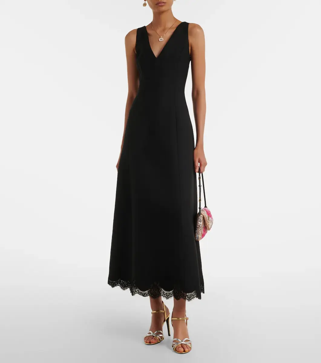 Valentino Garavani Crepe Couture lace-trimmed midi dress | Thumbnail 2 Valentino Garavani Crepe Couture lace-trimmed midi dress | Thumbnail 2