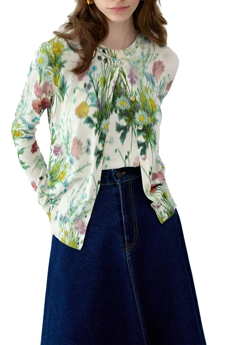 Carolina Herrera Botanical Print Long Sleeve Cardigan | Thumbnail 3 Carolina Herrera Botanical Print Long Sleeve Cardigan | Thumbnail 3